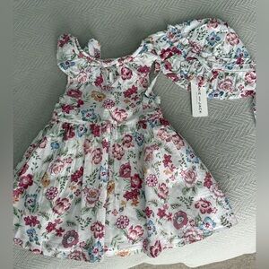 Janie & Jack Dress with matching hat. Brand new with tags 12-18m